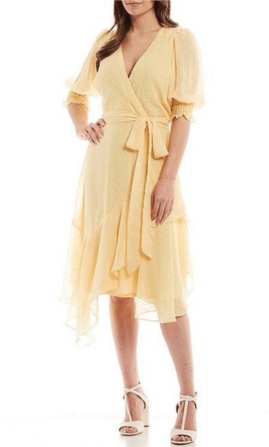 Maison Tara 58400MA - V-Neck Tie Waist Cocktail Dress