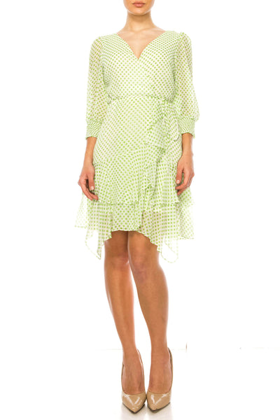 Maison Tara 58659MA - Polka V-Neck Casual Dress 12 / Ivory Lemon