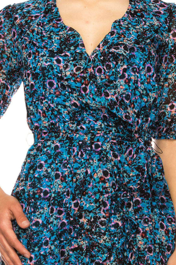 Maison Tara 91673M - V-Neck Tea-Length Casual Dress 4 / Pink Multi