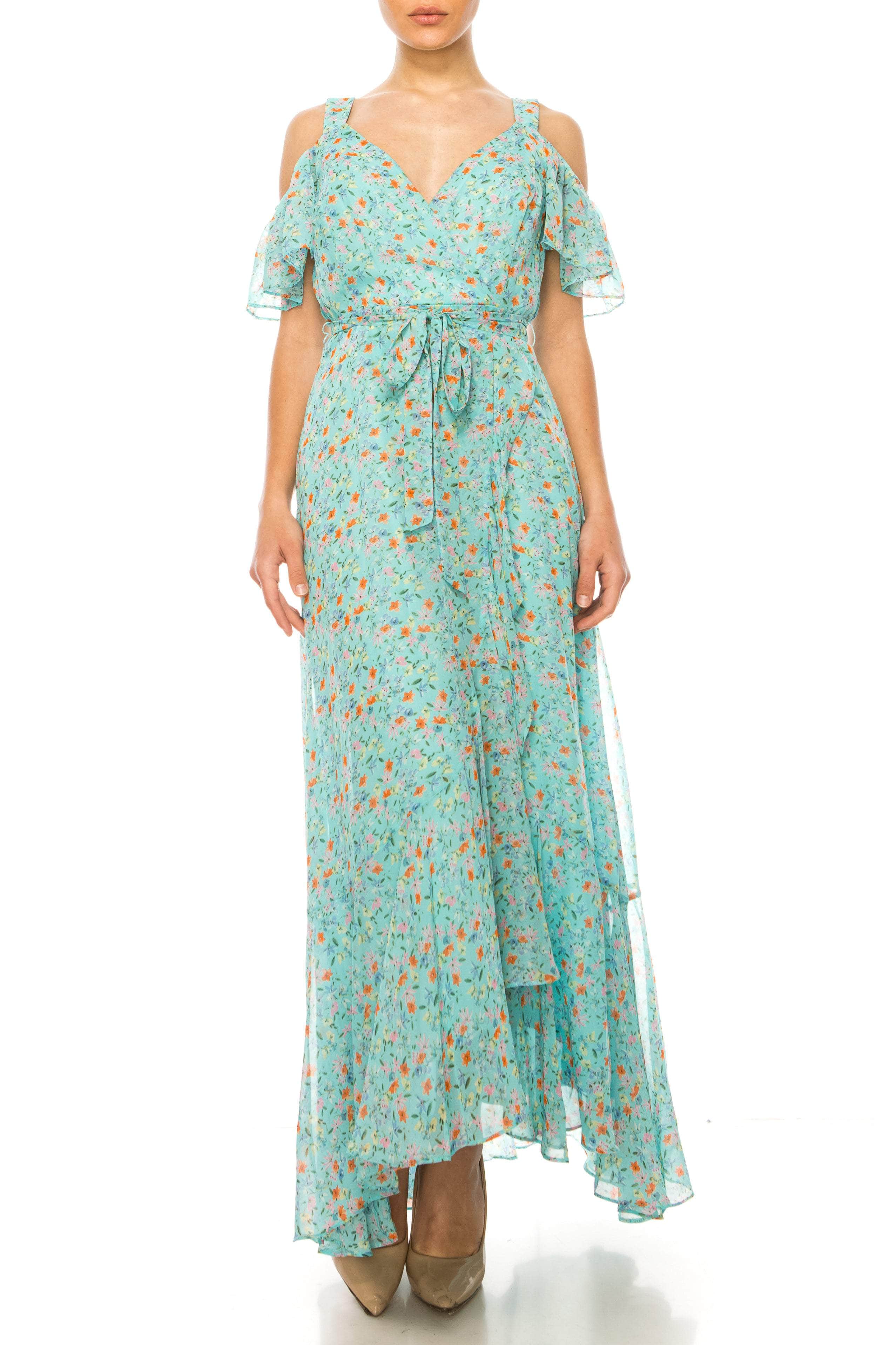 Maison Tara 92034M - Floral Cold Shoulder Dress 6 / Aqua Multi - Shop Maison Tara Dresses On Couture Candy at CoutureCandy.com Maison Tara 92034M - Floral Cold Shoulder Dress 6 / Aqua Multi - Shop Maison Tara Dresses On Couture Candy at CoutureCandy.com