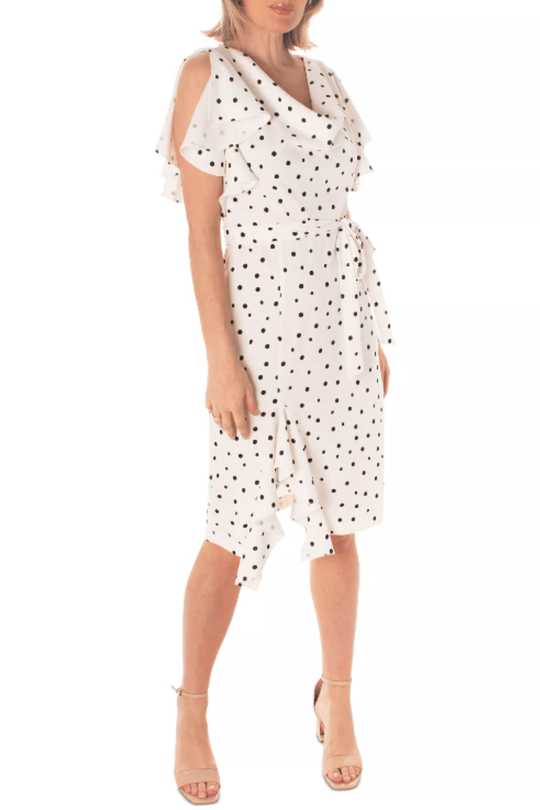 Maison Tara 95783M - Knee Length Flutter Sleeve Dress