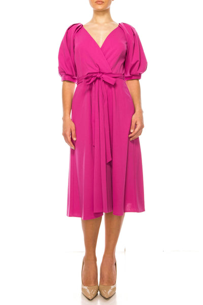 Maison Tara 95788M - Short Puff Sleeve A-Line Formal Dress 4 / Fuchsia