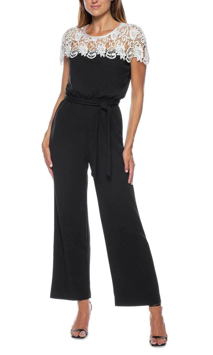 Marina 267772 - Lace Draped Jumpsuit Special Occasion Dress 4 / Ivory Black