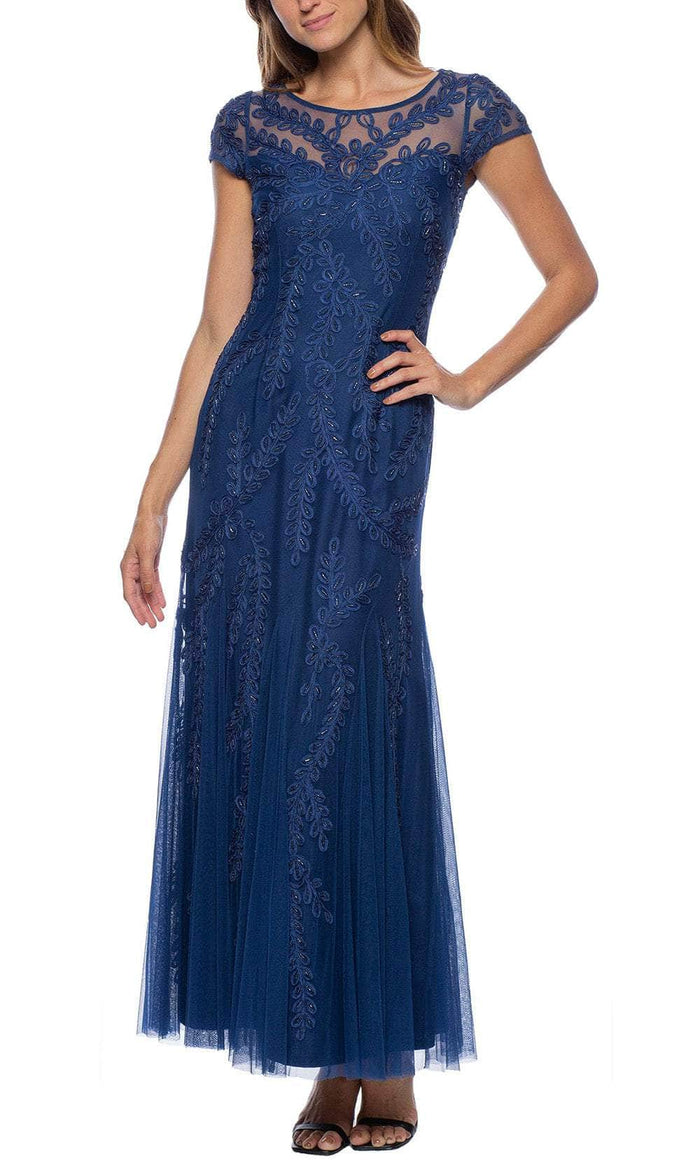 Marina 267853 - Cap Sleeve Embellished Evening Gown Special Occasion Dress 4 / Navy