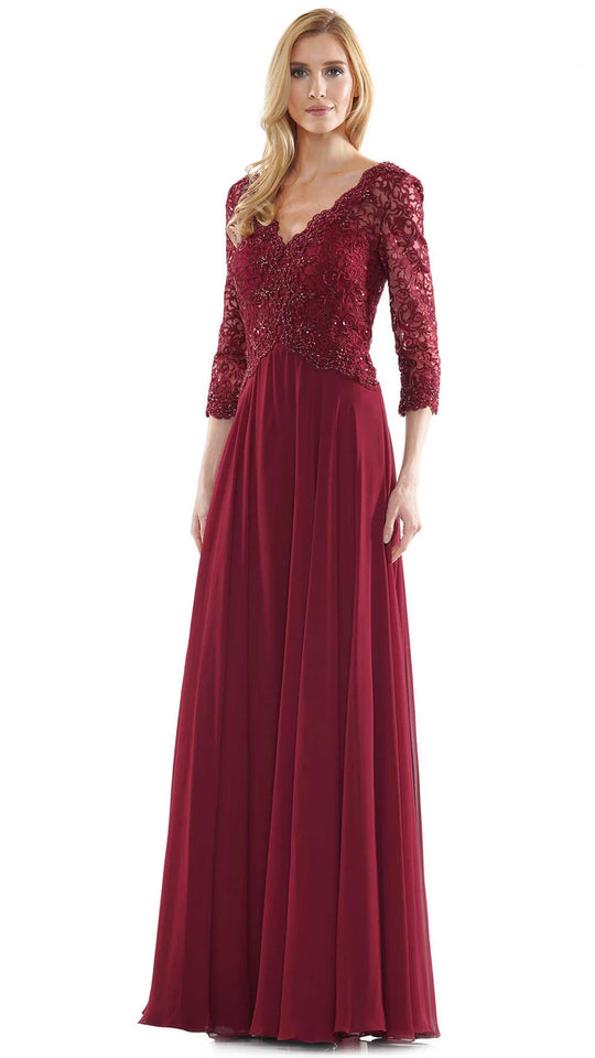 Marsoni by Colors - M225 Quarter Sleeve Scalloped Lace Gown