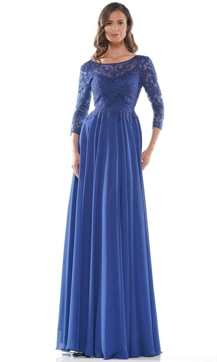Marsoni by Colors M238SL - Bateau Embroidered Formal Gown Mother of the Bride Dresses 10 / Indigo Blue