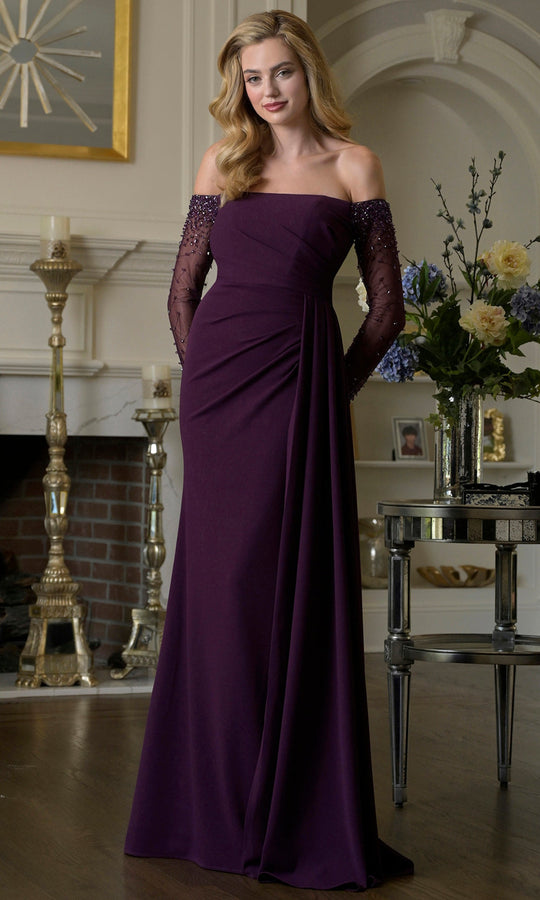 Marsoni by Colors M344 - Straight Neckline Gown with Beaded Sleeves