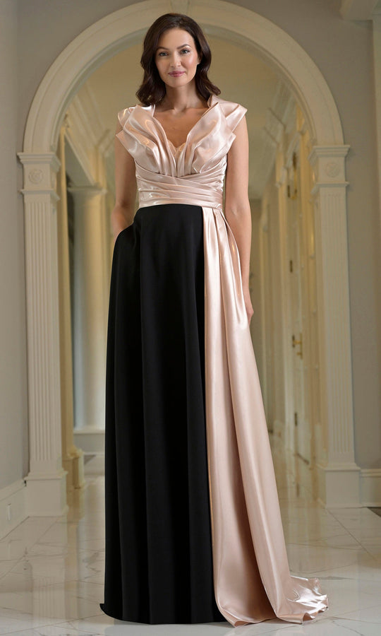 Marsoni by Colors M345 - Plunging Neck A-Line Gown with Sash