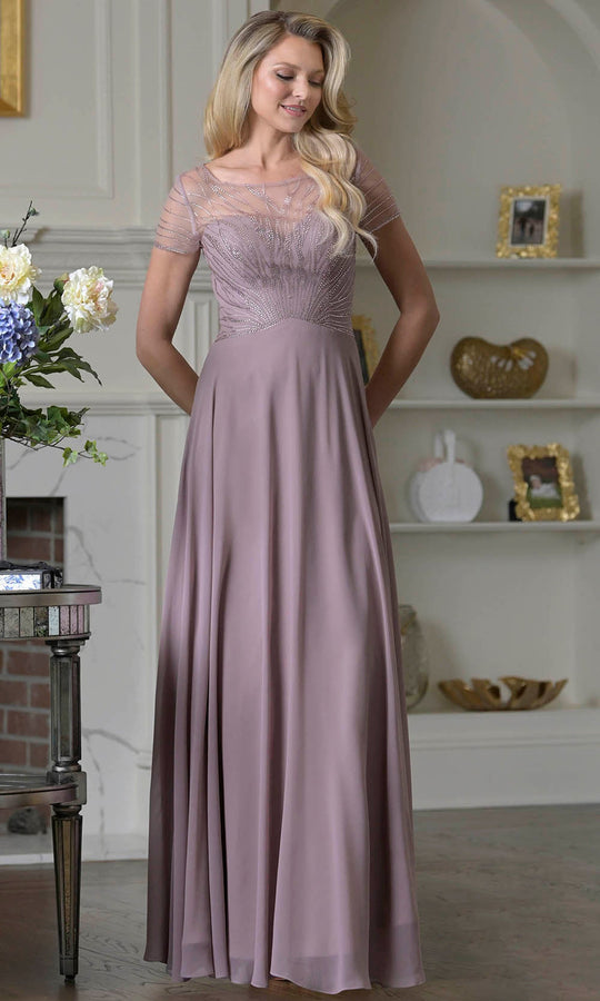 Marsoni by Colors M351 - Short Sleeve Beaded Illusion Formal Dress