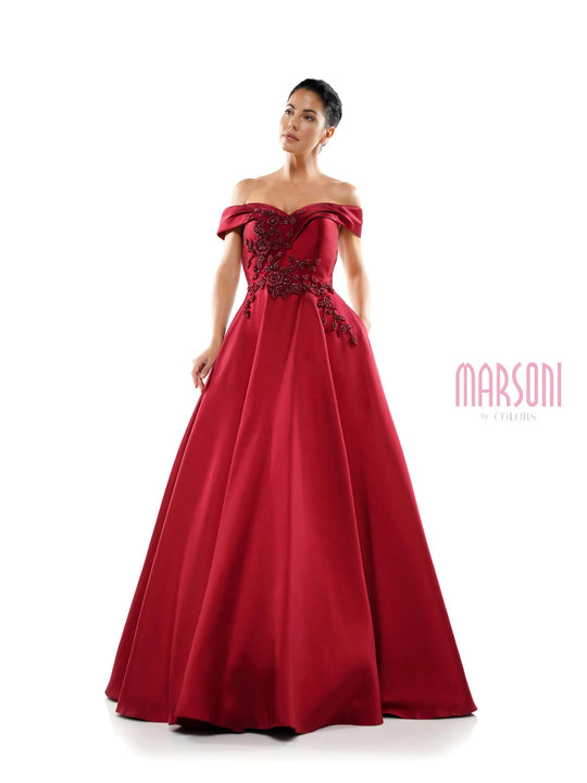 Marsoni by Colors - MV1008 Floral Beaded Surplice Off Shoulder Gown