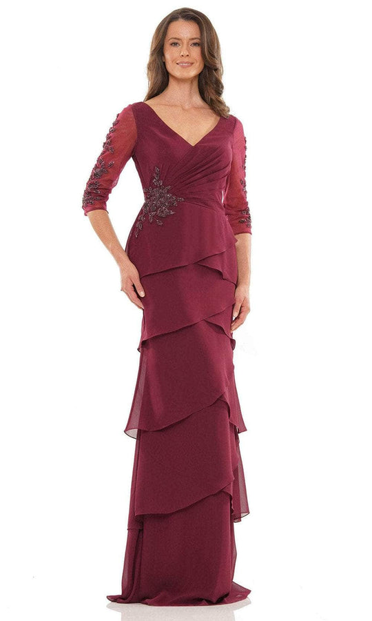 Marsoni by Colors MV1168 - Quarter Sleeves V-Neck Long Gown