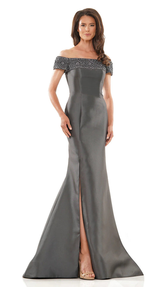 Marsoni by Colors MV1184 - Beaded Off Shoulder Evening Dress with Slit