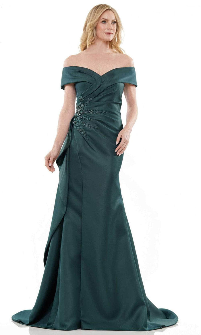 Marsoni by Colors MV1235 - Off Shoulder Ruched Formal Gown Formal Gowns 4 / Deep Green
