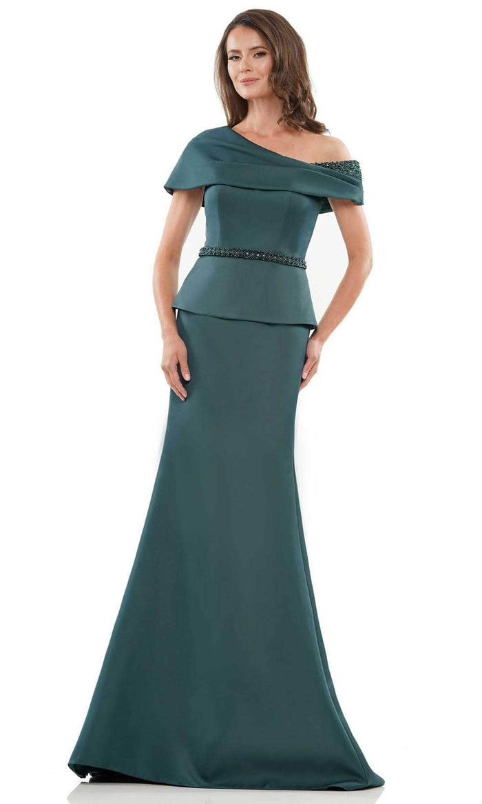 Marsoni by Colors MV1239 - Asymmetric Off Shoulder Formal Gown Formal Gowns 4 / Deep Green