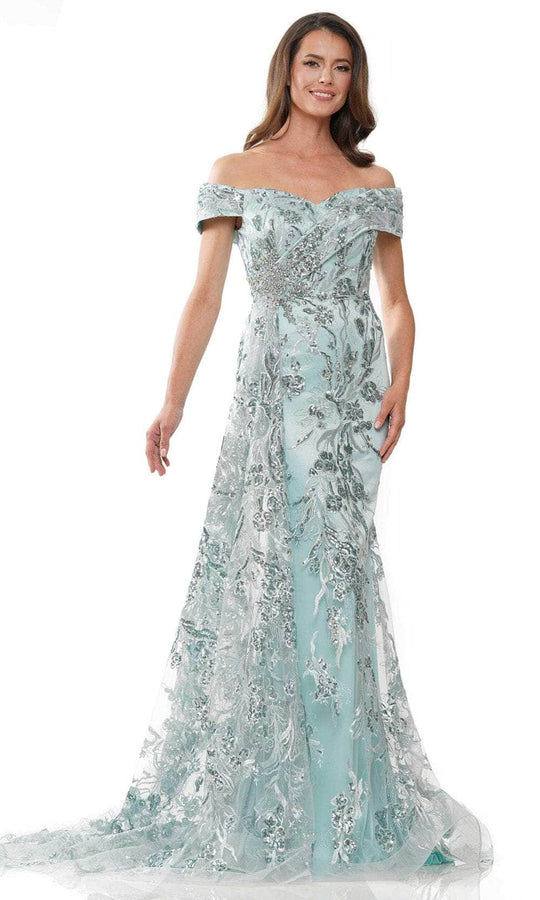 Marsoni by Colors MV1242 - Off-Shoulder Embroidered Evening Dress