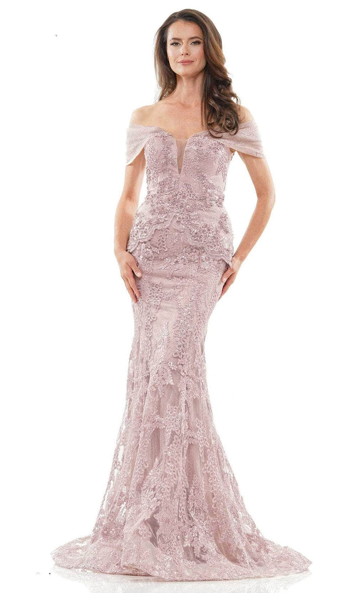 Marsoni by Colors MV1256 - Plunging Beaded Lace Formal Gown Formal Gowns 4 / Dusty Rose