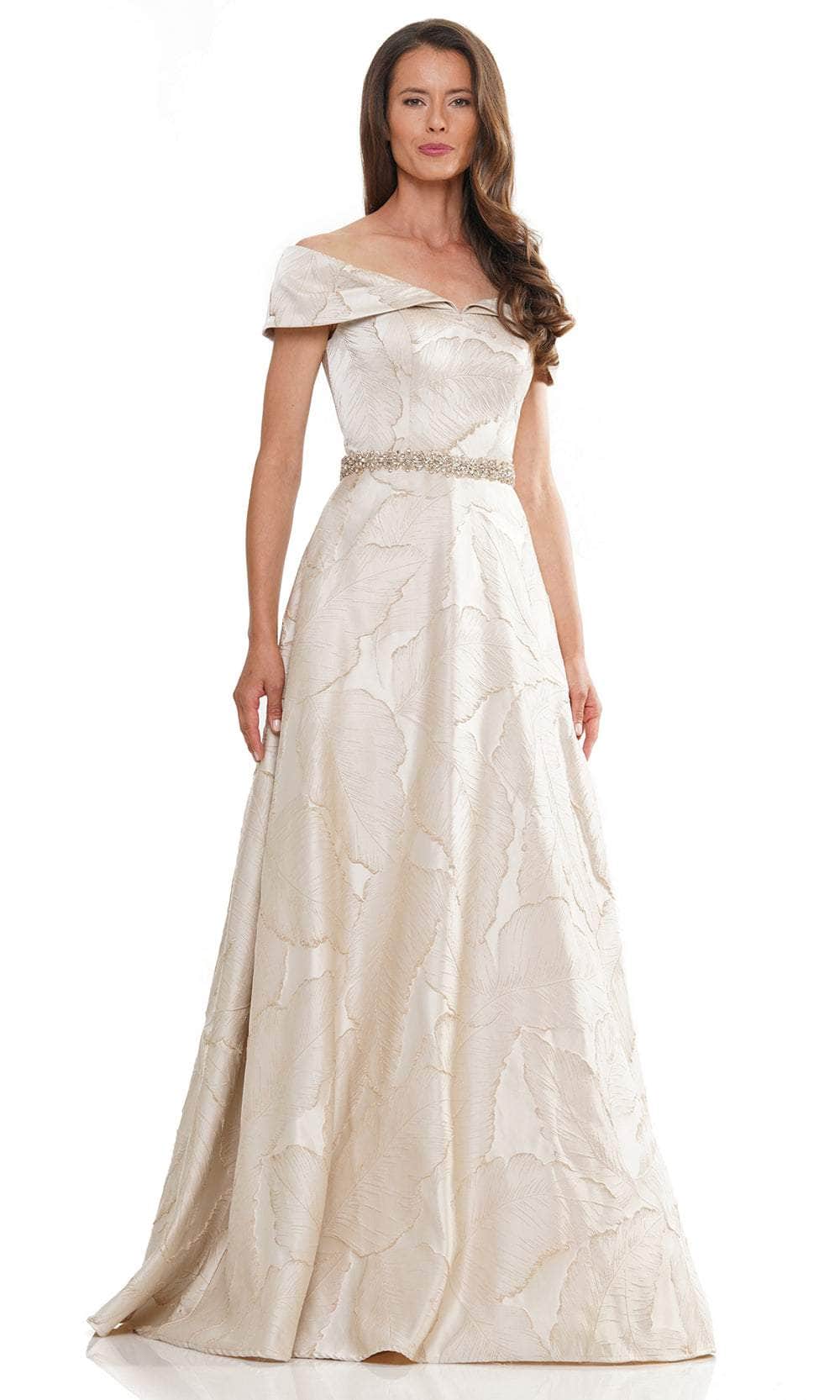 fold over off shoulder dress Marsoni MV1265 Prom Dress - Champagne