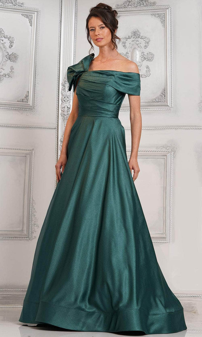 Marsoni by Colors MV1288 - Off Shoulder Satin Evening Dress Special Occasion Dress 6 / Deep Green