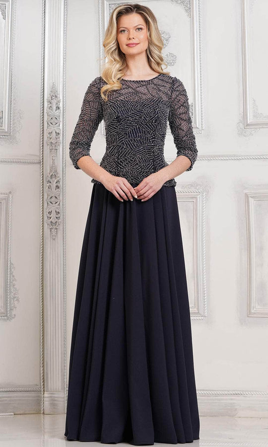 Marsoni by Colors MV1319 - Quarter Sleeve Beaded Illusion Formal Gown