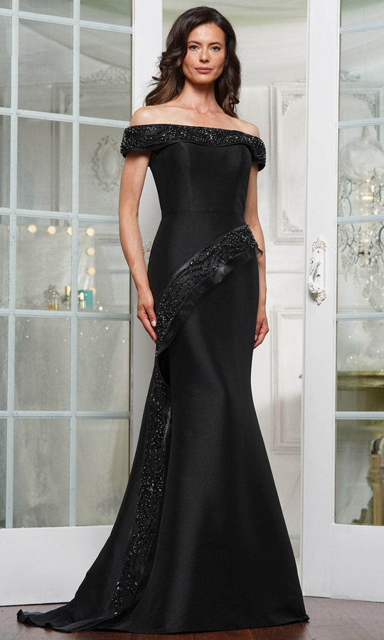Marsoni by Colors MV1332 - Off-Shoulder Bead Embellished Prom Gown.