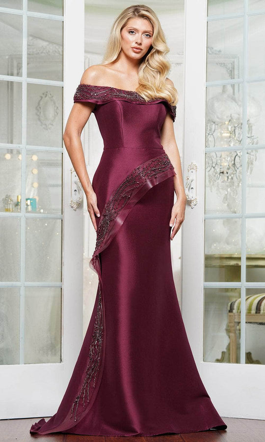 Marsoni by Colors MV1332 - Off-Shoulder Bead Embellished Prom Gown.