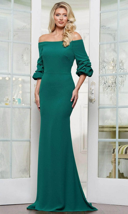 Marsoni by Colors MV1337 - Ruched Quarter Sleeve Evening Gown