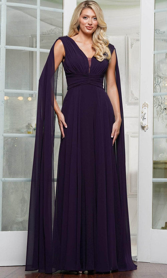 Marsoni by Colors MV1349 - Cape Sleeve Ruched Bodice Formal Gown