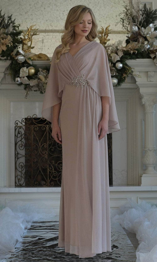 Marsoni by Colors MV1361 - Cape Sleeve Beaded Waist Gown