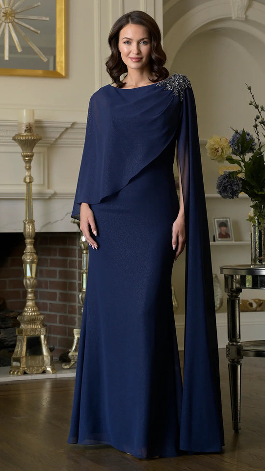 Marsoni by Colors MV1362 - Draped Long Cape Sleeve Gown