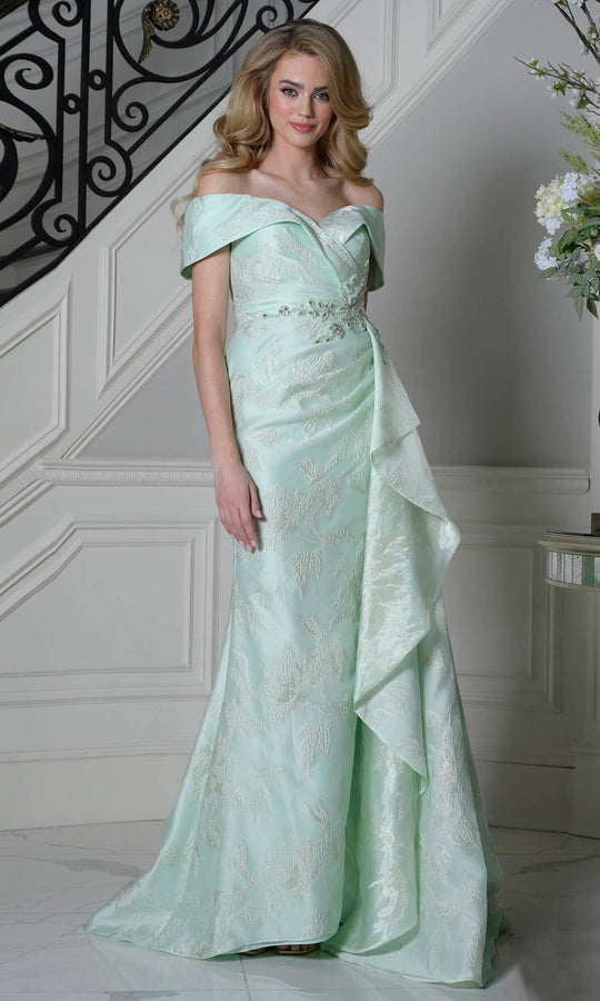 Marsoni by Colors MV1401 - Off Shoulder Jacquard Dress with Side Drape