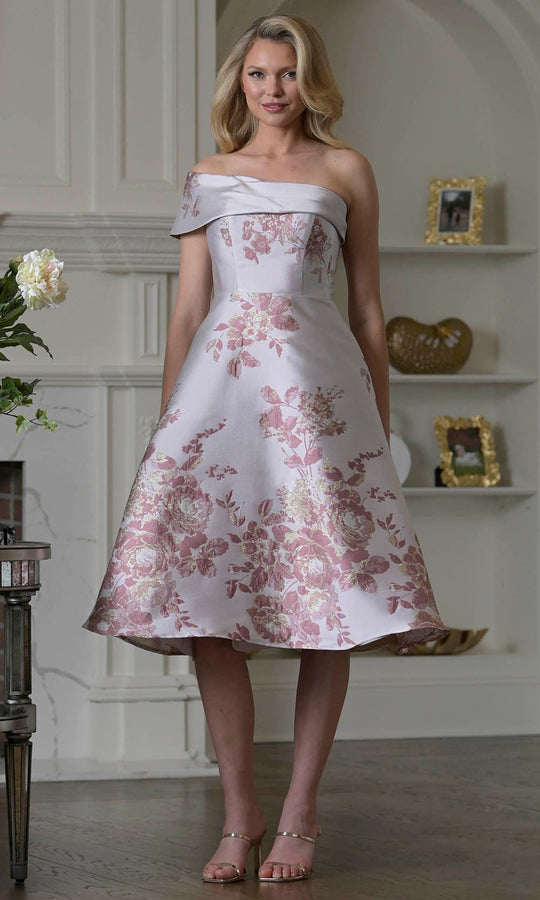 Marsoni by Colors MV1415 - Off Shoulder Tea-Length Floral Dress