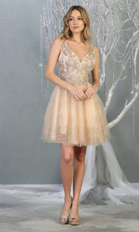 May Queen - MQ1817 Sleeveless Metallic Appliqued A-Line Dress