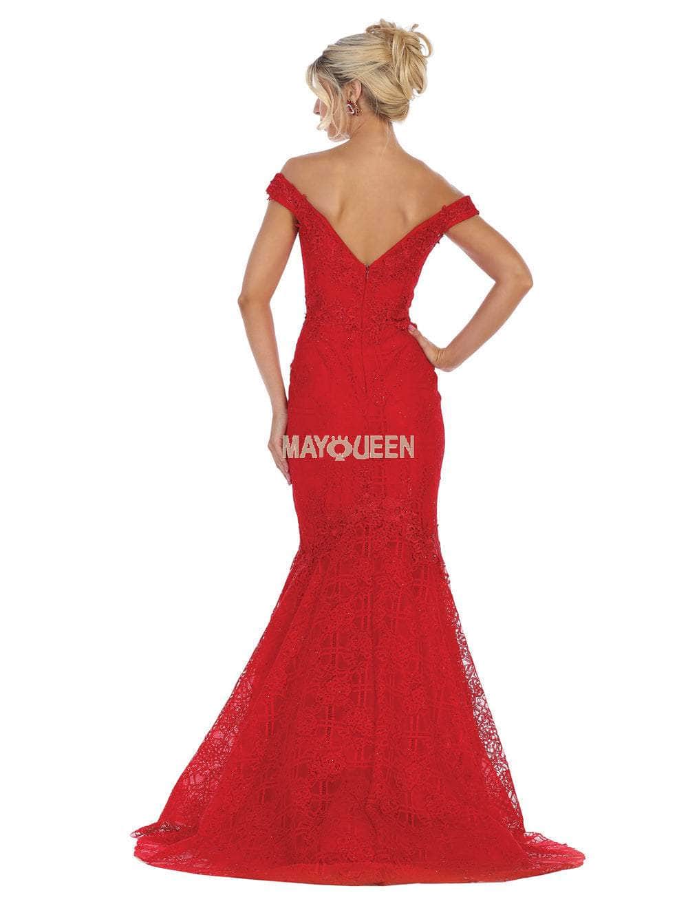 May Queen Bridal RQ7561 Floral Lace Appliqued Lattice Trumpet Bridal