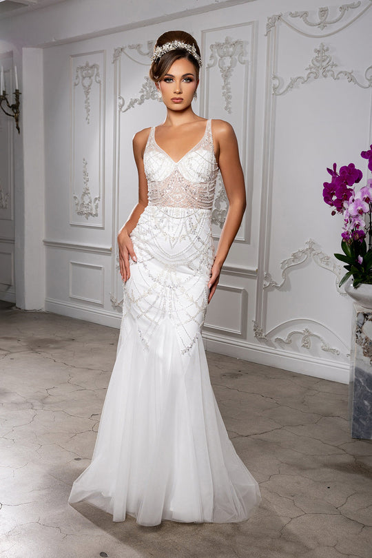 May Queen Bridal RQ8201 - Beaded Ornate Mermaid Sleeveless Gown