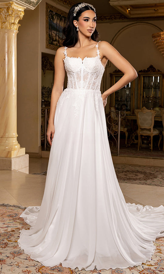 May Queen Bridal RQ8248 - Embroidered Applique Corset Lace-Up Gown