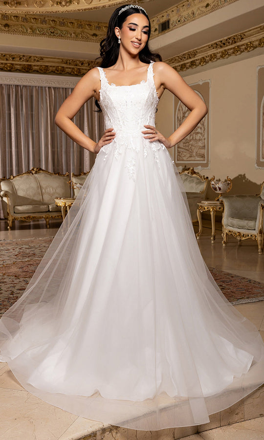 May Queen Bridal RQ8249 - Square Neck Lace Applique A-Line Gown