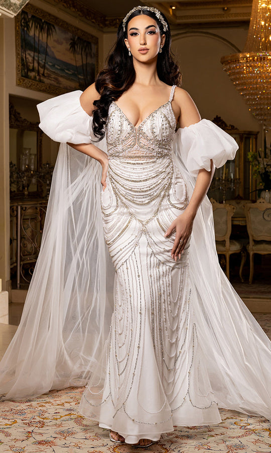 May Queen Bridal RQ8251 - Pearl Beaded V-Neckline Long Gown