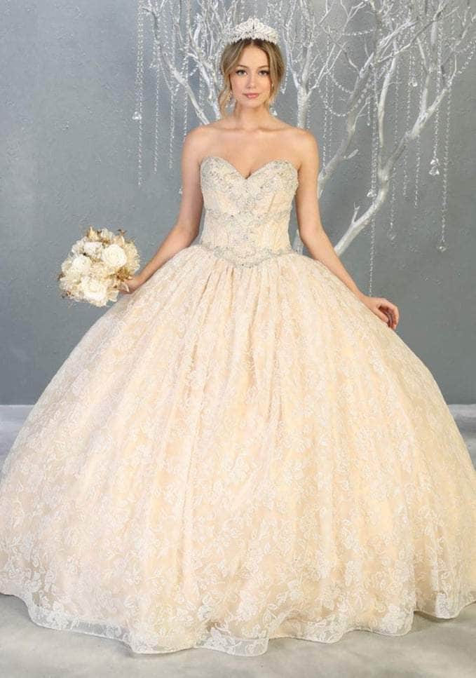 May Queen - LK144 Embellished Sweetheart Ballgown Quinceanera Dresses 4 / Ivory/Nude