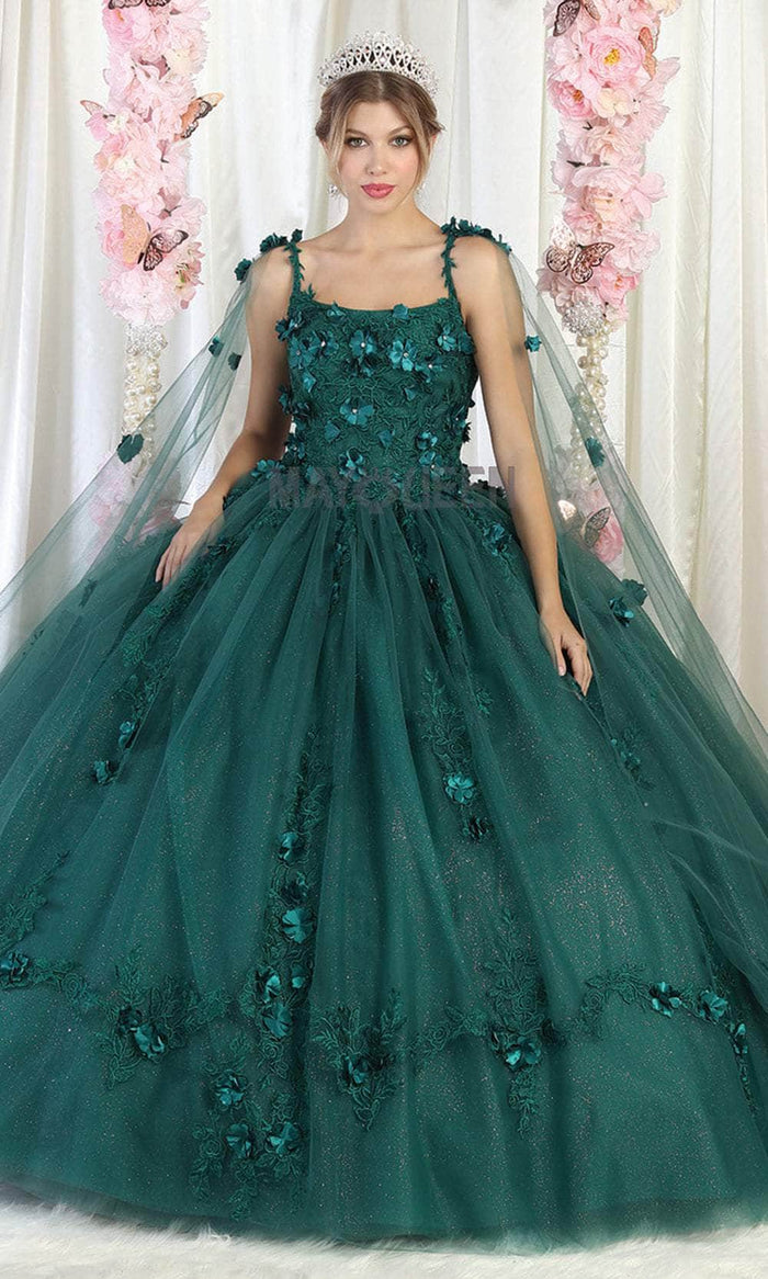 May Queen LK185 - Floral Appliqued Sleeveless Ballgown Ball Gowns 4 / Huntergreen