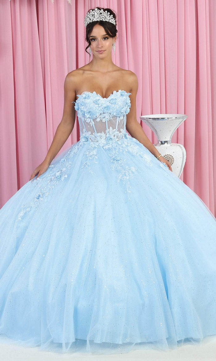 May Queen LK188 - Strapless 3D Floral Embroidered Ballgown Ball Gowns 4 / Baby blue
