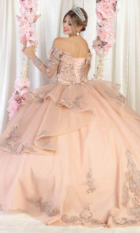 May Queen LK189 - Long Mesh Sleeve Ball Gown