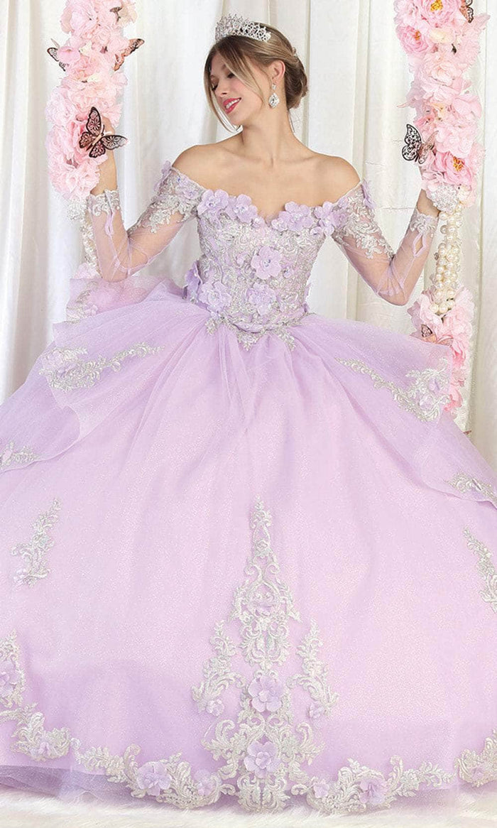May Queen LK189 - Long Mesh Sleeve Ball Gown Ball Gowns 4 / Lilac