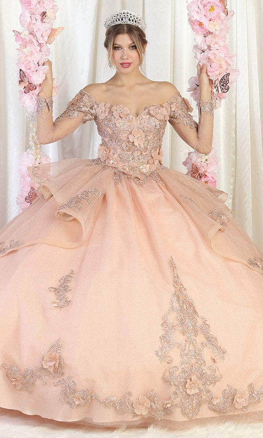 May Queen LK189 - Long Mesh Sleeve Ball Gown