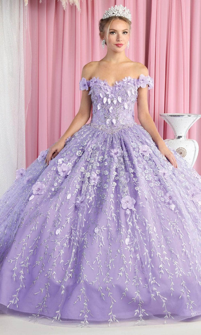May Queen LK192 - Off Shoulder Floral Quinceanera Gown Quinceanera Dresses 4 / Lilac
