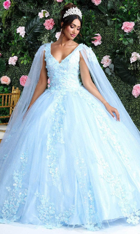 May Queen LK193 - Floral Applique Corset Ballgown