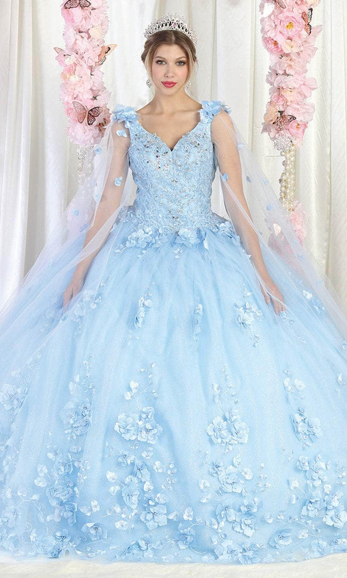 May Queen LK199 - Floral-Detailed Quinceanera Gown Ball Gowns 4 / Babyblue