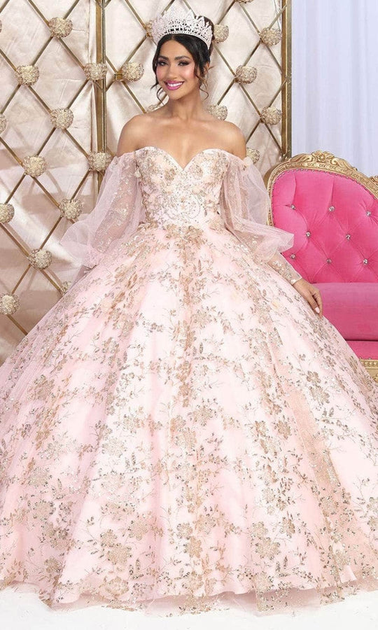 May Queen LK206 - Puff Sleeve Floral Ballgown