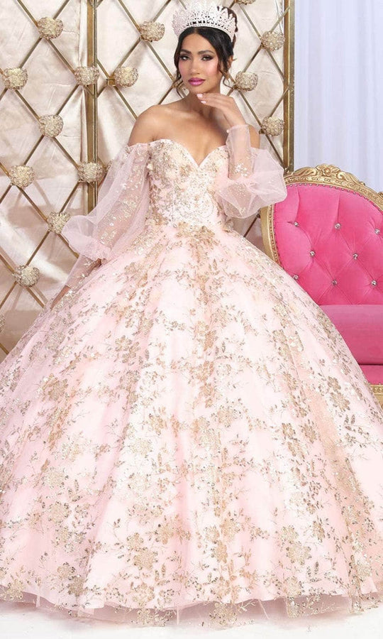 May Queen LK206 - Puff Sleeve Floral Ballgown