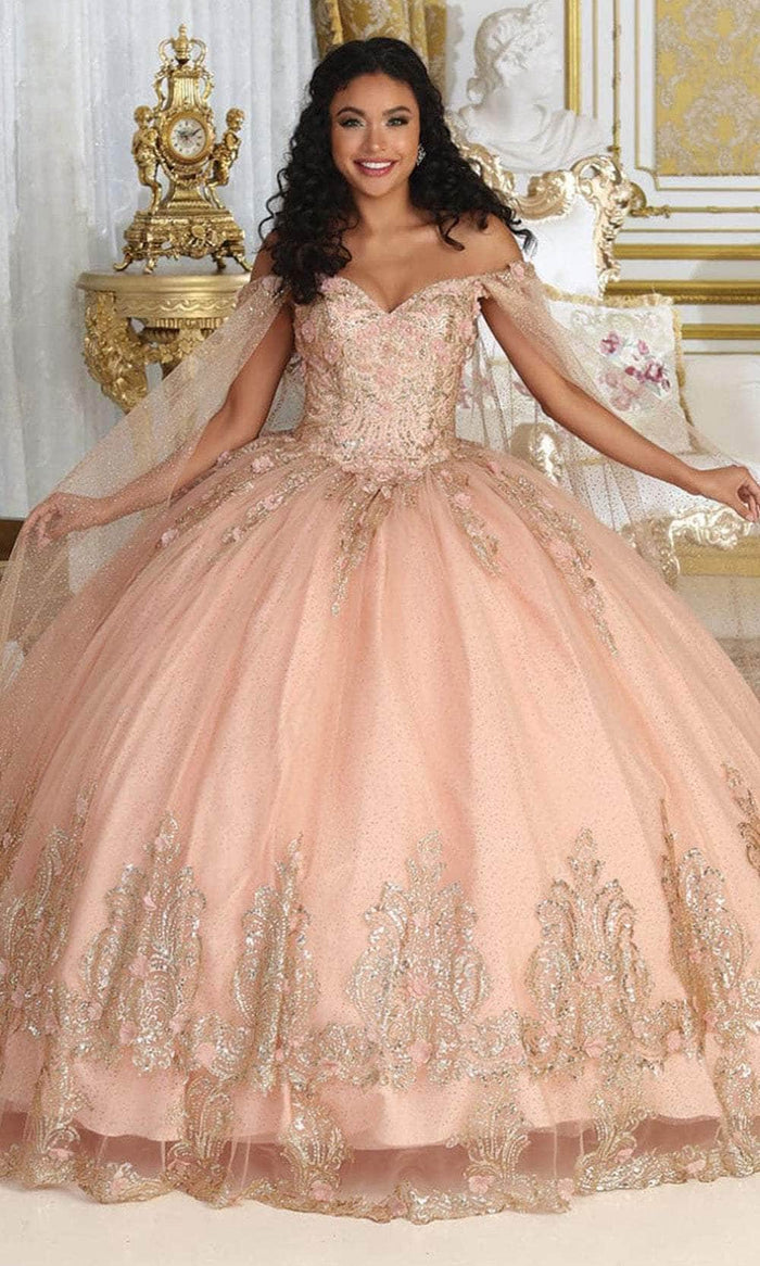 May Queen LK211 - Cape Sleeves Glitter Ballgown Quinceanera Dresses 2 / Rose Gold