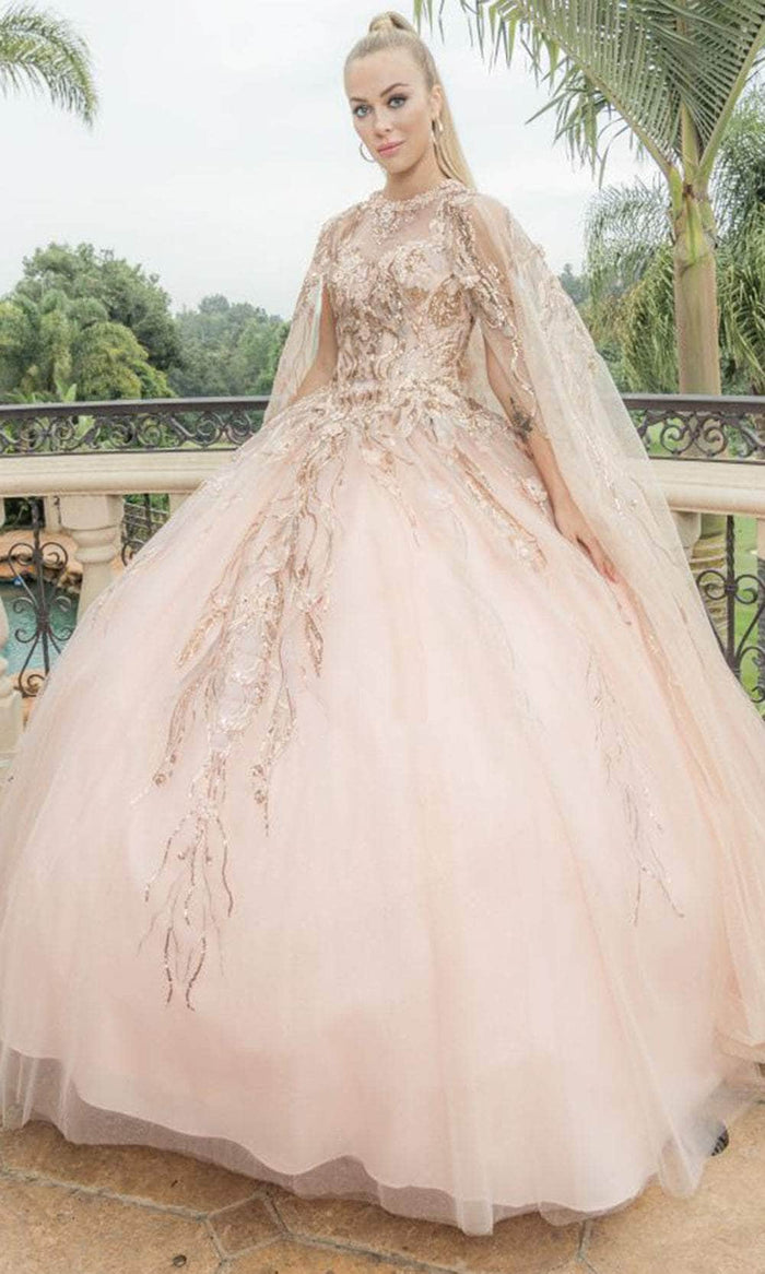 May Queen LK212 - Cape Sleeve Beaded Ballgown Ball Gowns 4 / Rosegold